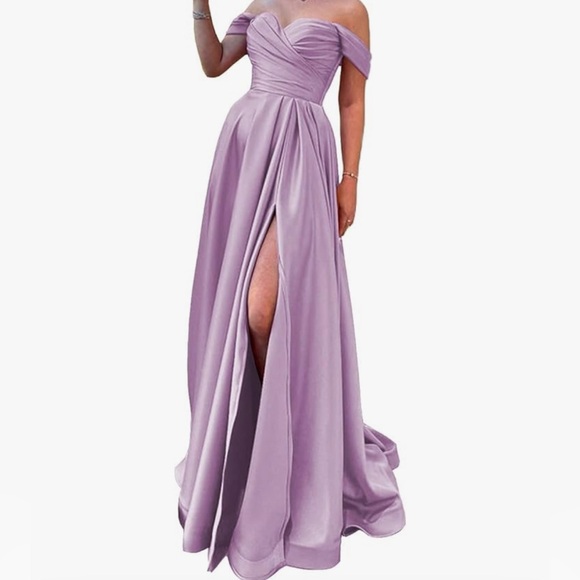 lavetir Other - Plus size Off The Shoulder Satin Sweetheart Neck, A Line Side Split Lilac Dress